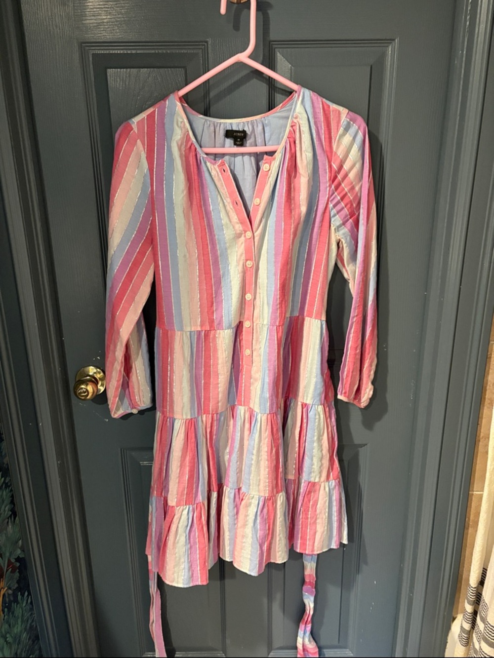 J. Crew Pastel Multi-Stripe Tiered Dress